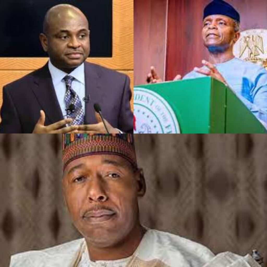 Professor Yemi Osinbajo, Professor Kingsley Moghalu and Governor Babagana Zulum of Borno