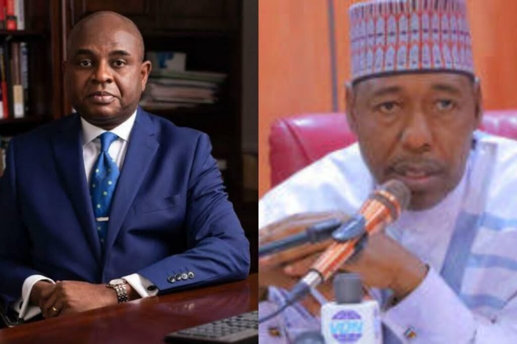 Professor Kingsley Moghalu and governor Babagana Zulum of Borno state