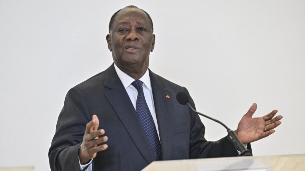 President Alassane Ouattara addressing supporters after a disputed re-election in Ivory Coast.