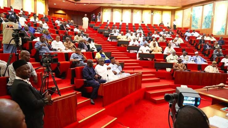 Nigerian senators during a legislative session discussing electoral reforms