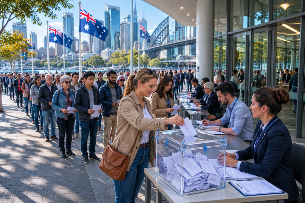 Australian voters and political campaign activity amid discussions about a far right party leading a national opinion poll.