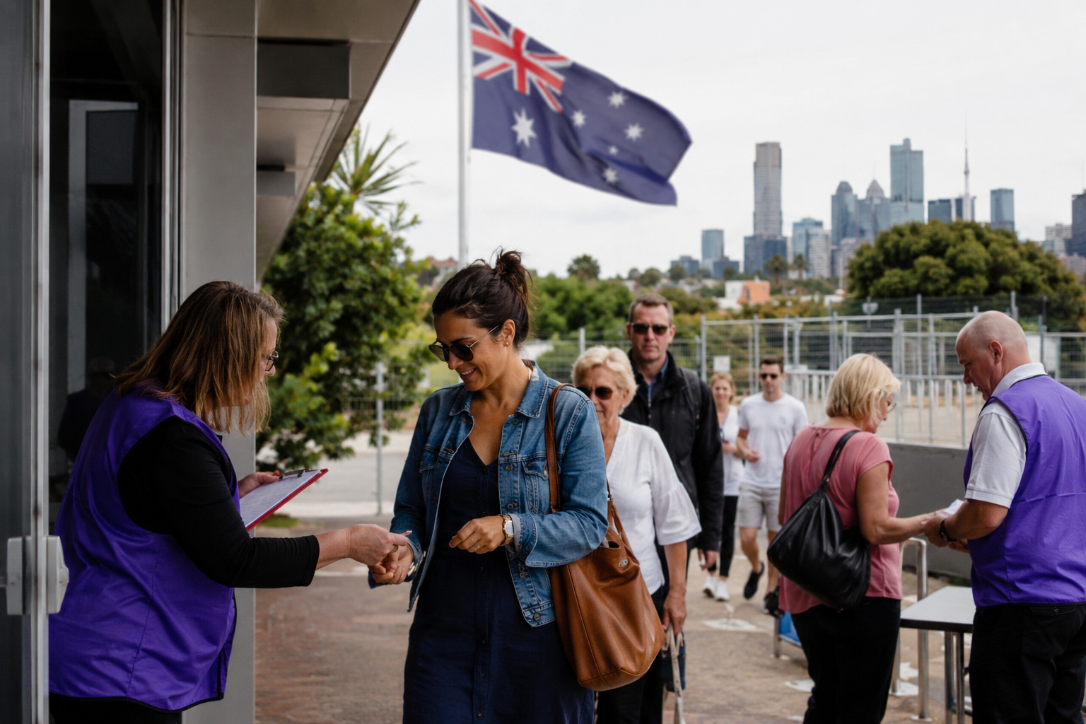 Australian voters and political campaign activity amid discussions about a far right party leading a national opinion poll.