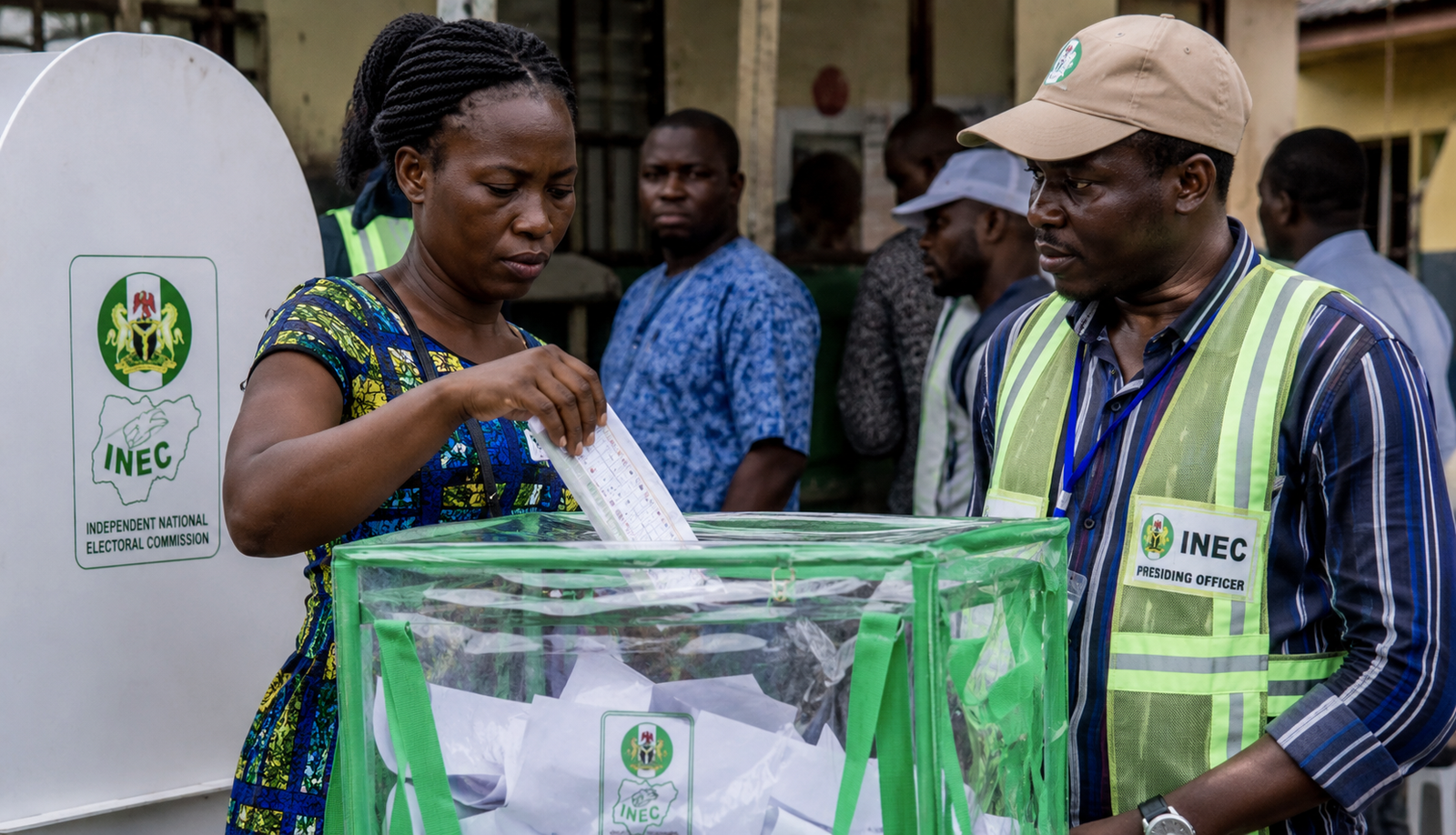 Nigerians discussing election transparency and democratic accountability ahead of the 2027 general elections.