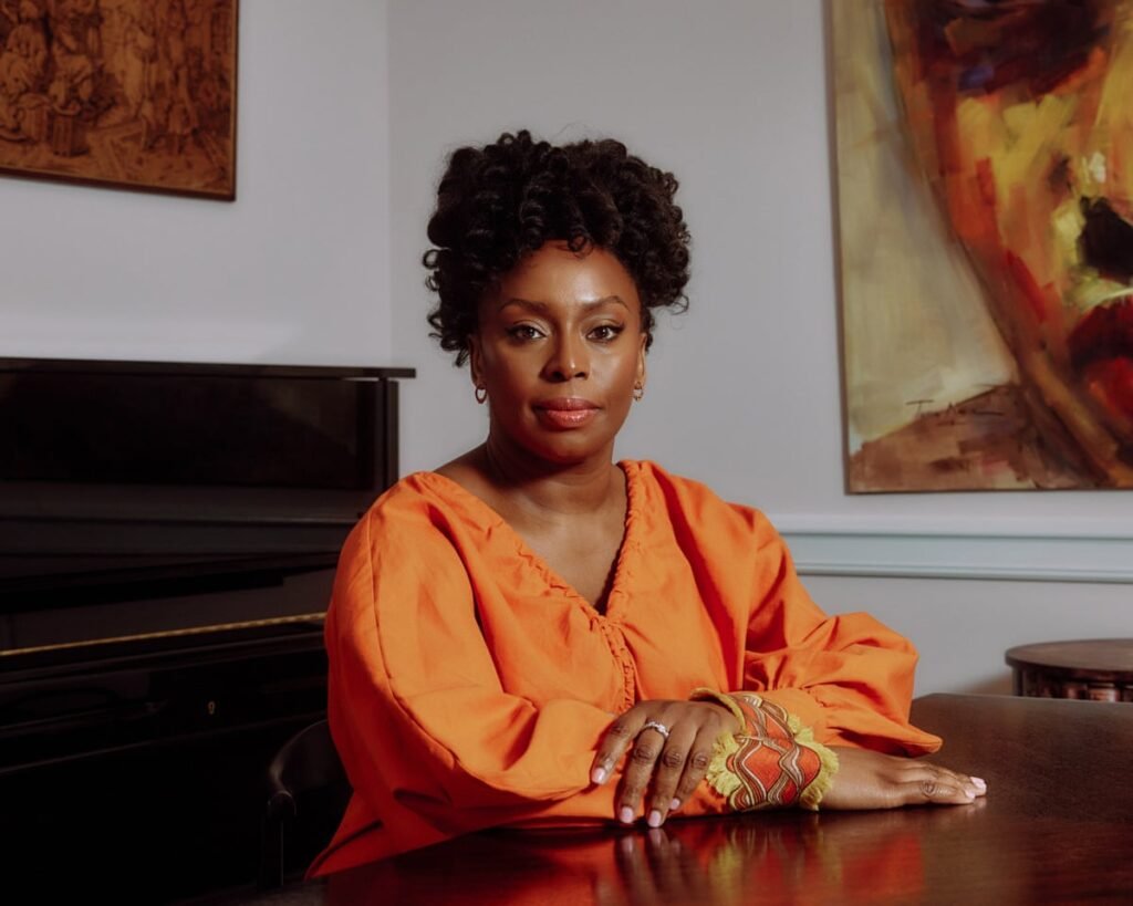 Chimamanda Adichie speaking at a public event in Nigeria
