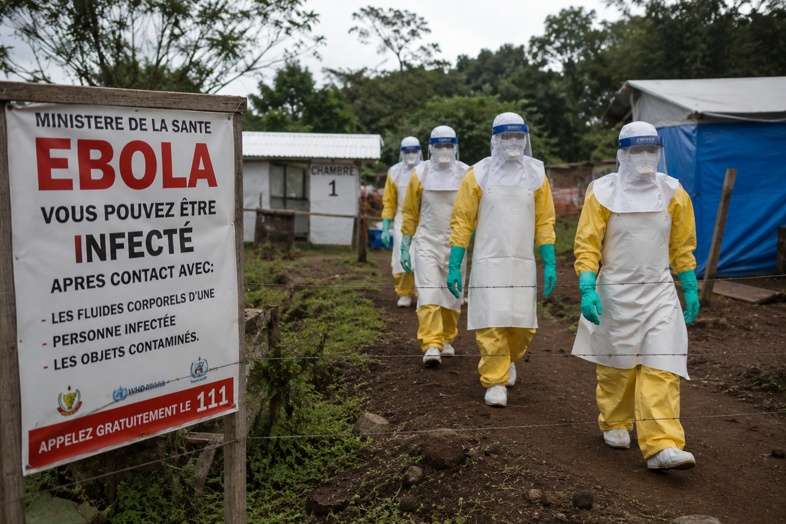 Healthcare workers responding to an Ebola outbreak in DR Congo