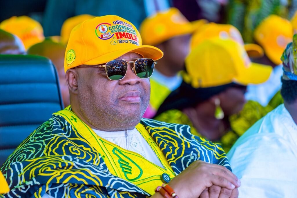 Governor Ademola Adeleke addressing supporters after his re-election in Osun State