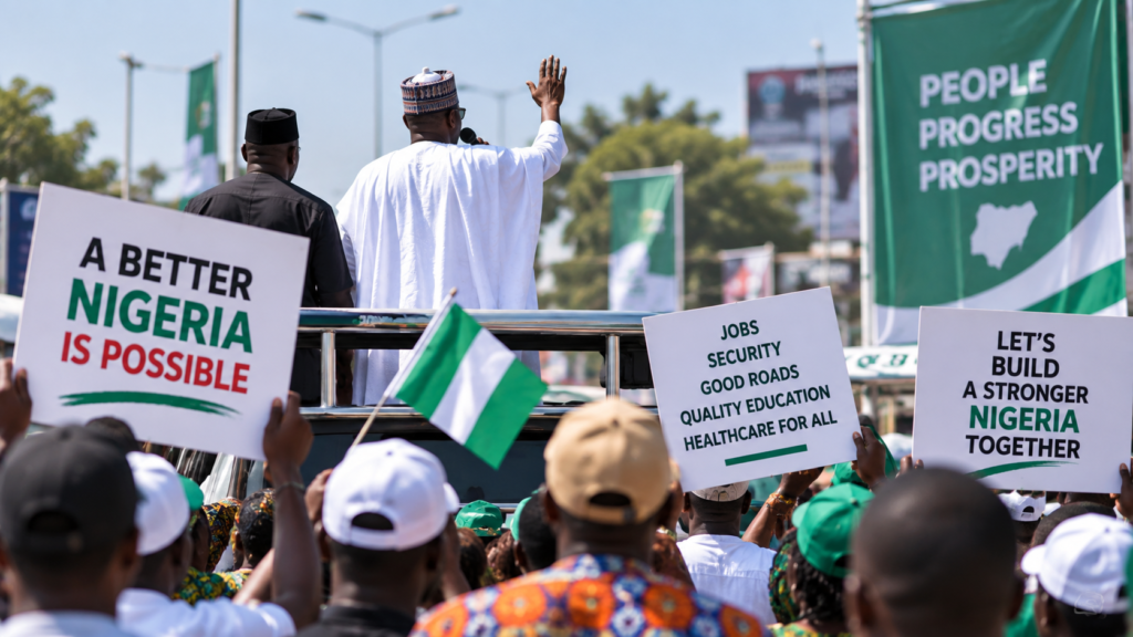Nigerian politicians campaigning and making promises ahead of the 2027 election