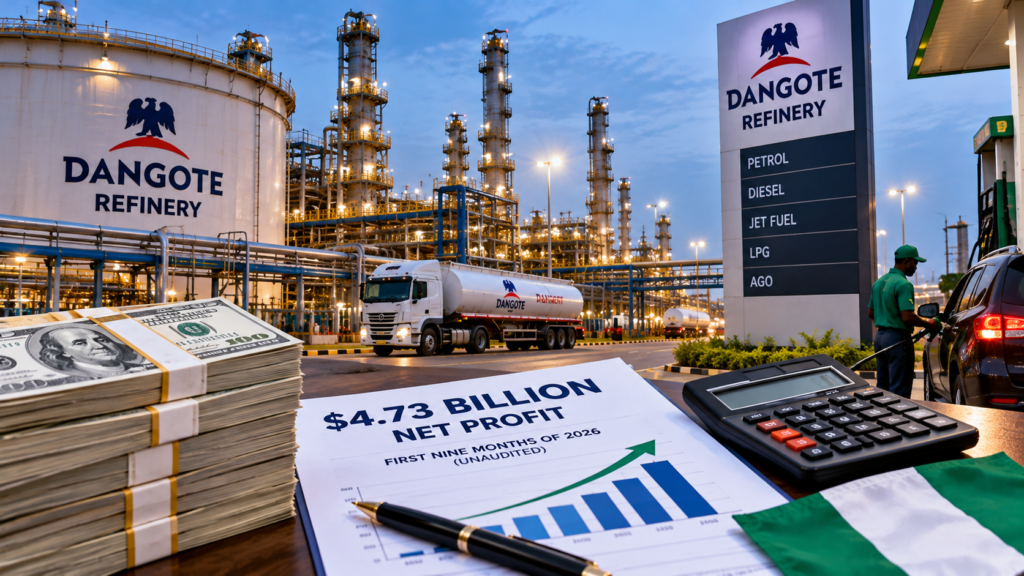 Dangote Refinery infrastructure representing its reported $4.73 billion profit and questions about benefits for Nigerians