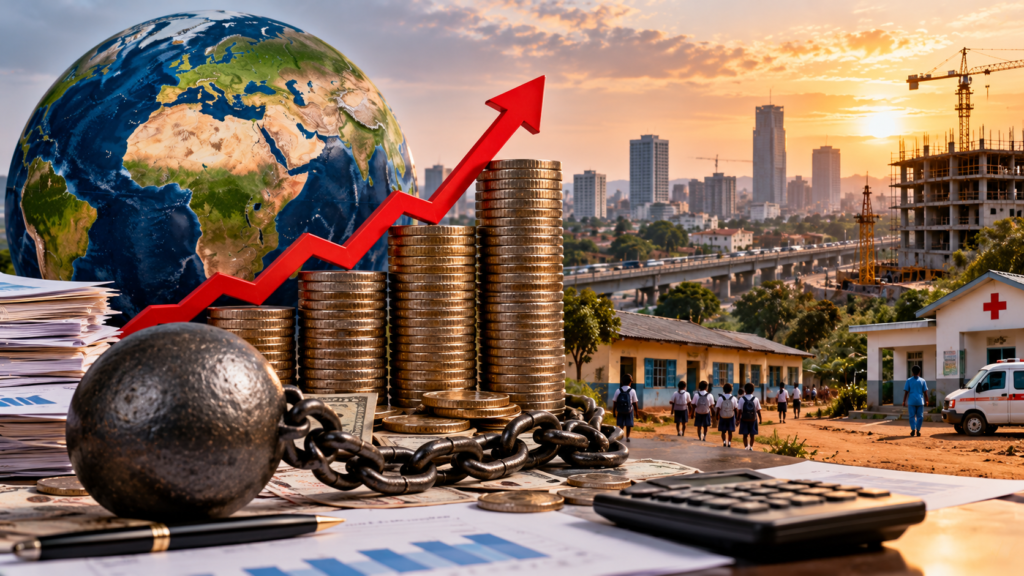 Government financial documents and calculator representing rising debt costs and pressure on developing economies