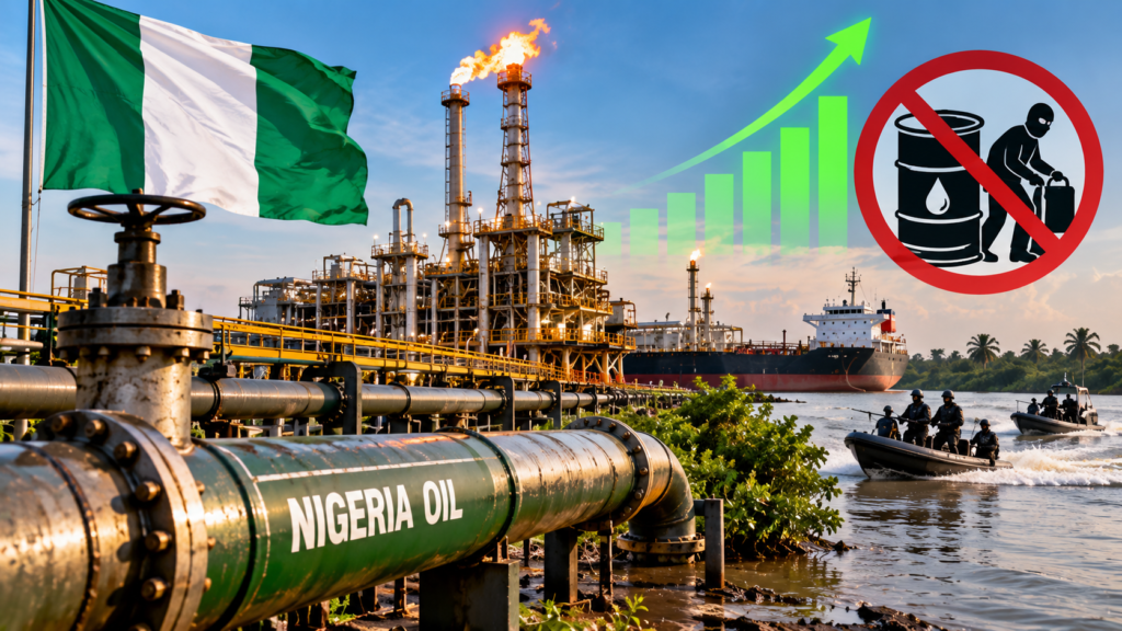 Oil production infrastructure in the Niger Delta representing Nigeria’s recovery as crude theft declines