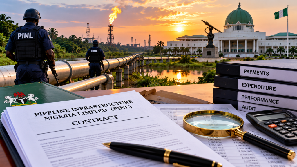 Oil pipeline infrastructure representing PINL’s surveillance contract and financial accountability questions
